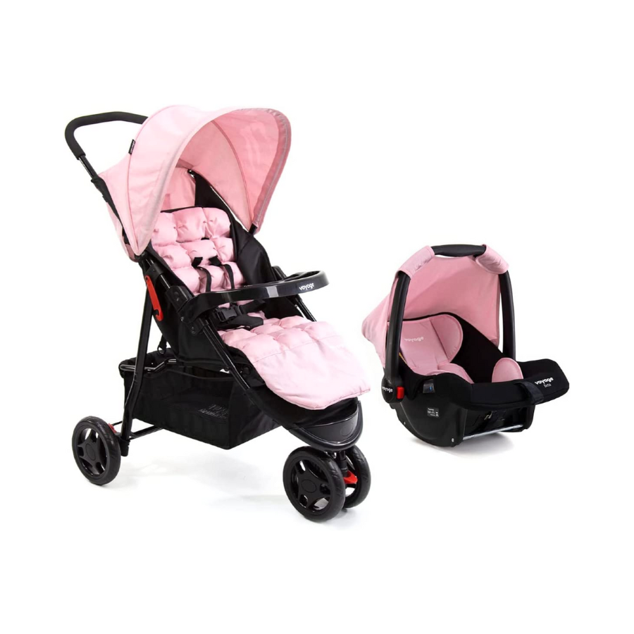 Carrinho com Bebê Conforto Delta Duo Pro Rosa Mescla, Voyage