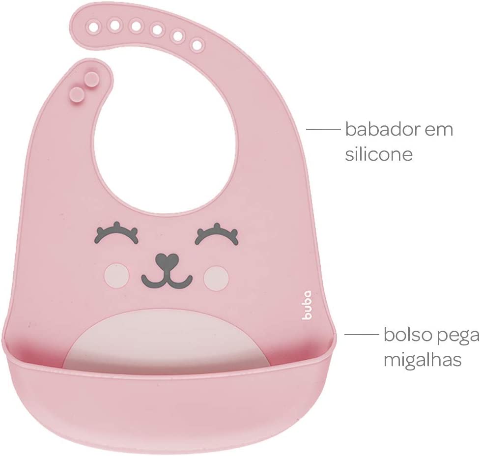 Babador Com Pega Migalhas Rosa Gummy, Buba