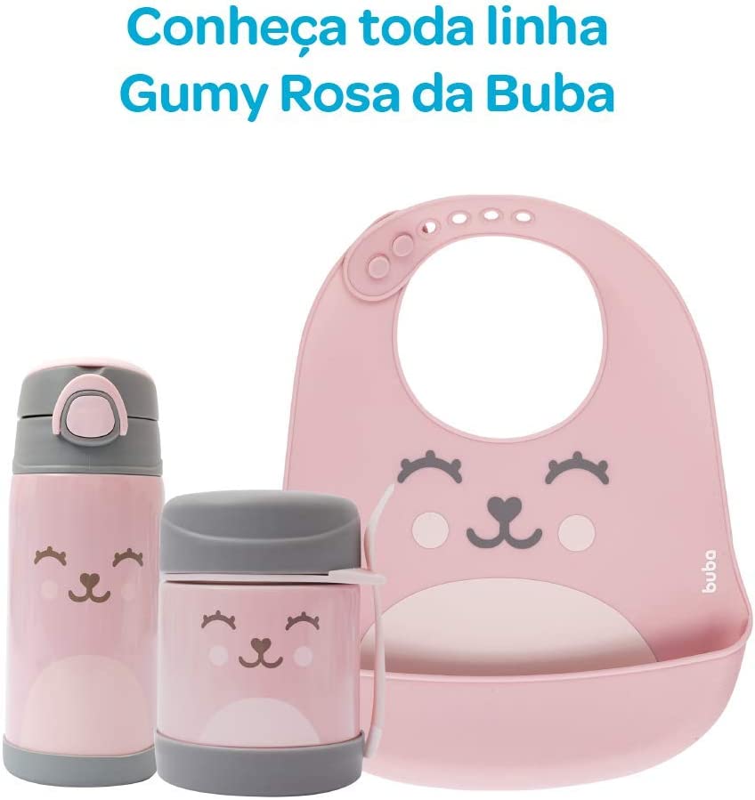 Babador Com Pega Migalhas Rosa Gummy, Buba