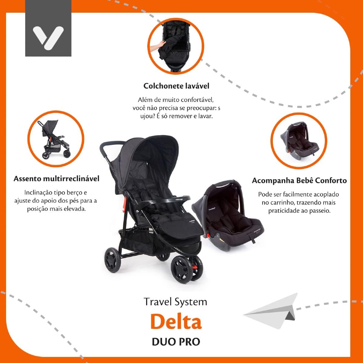 Carrinho com Bebê Conforto Delta Duo Pro Rosa Mescla, Voyage