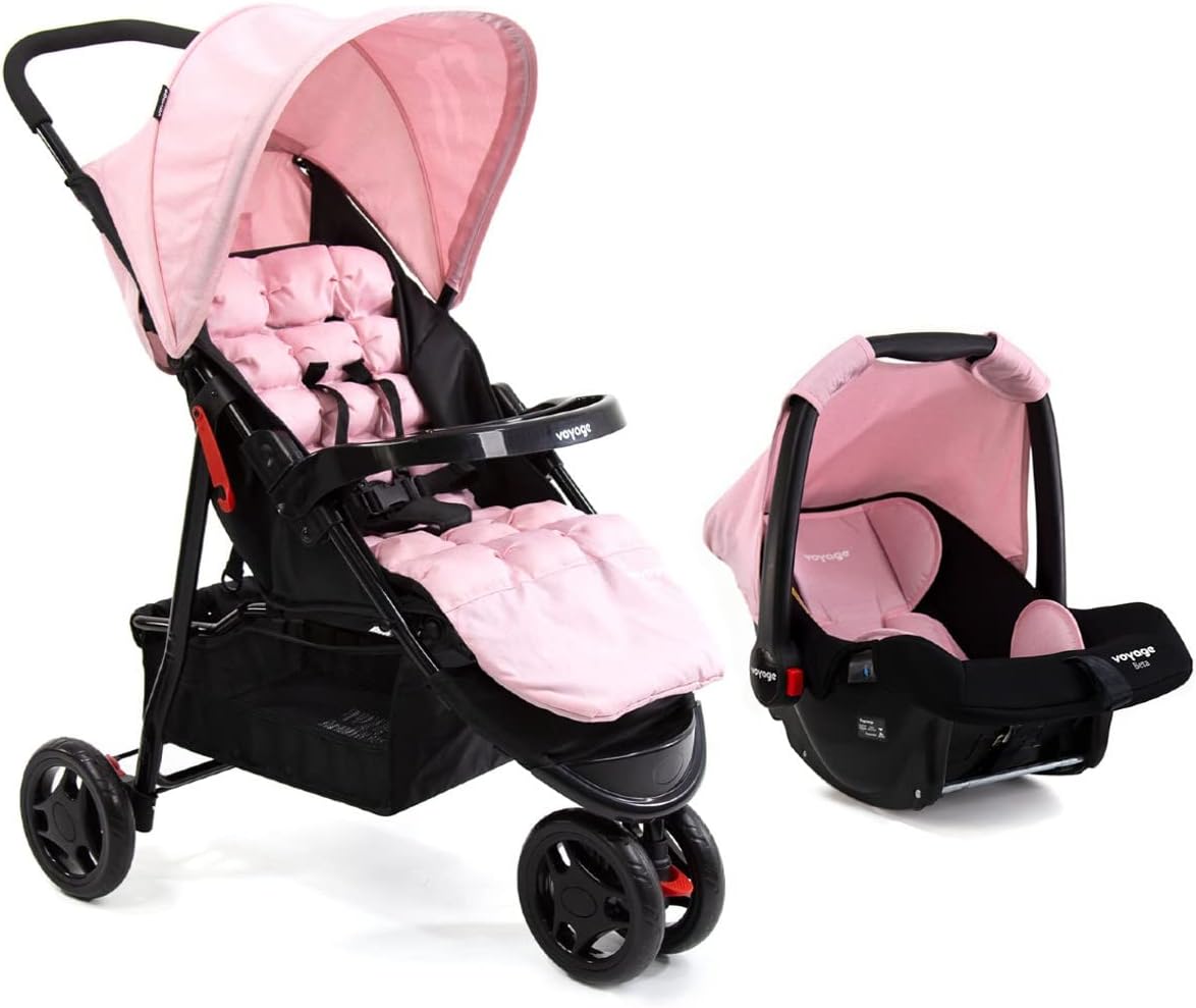 Carrinho com Bebê Conforto Delta Duo Pro Rosa Mescla, Voyage