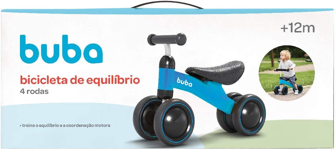 Bicicleta de Equilíbrio Infantil 4 Rodas Azul, Buba