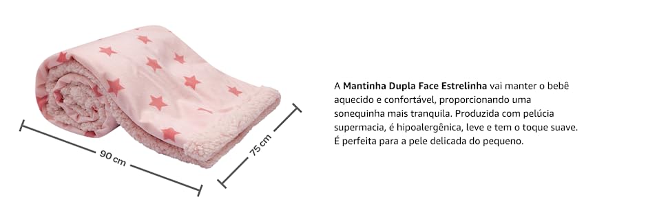 Mantinha Naninha Dupla Face Estrelinhas Rosa, Rosa, Buba