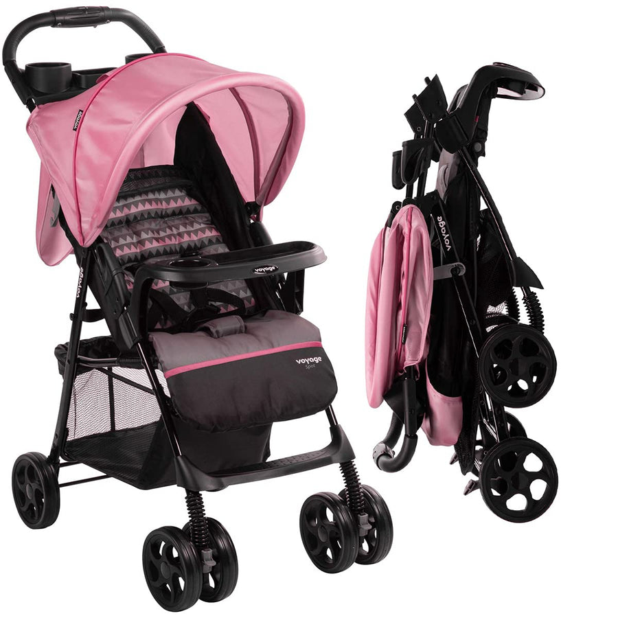 Voyage Carrinho de Bebê Passeio Vira Berço Spot Cinto 5 Pontos (Até 15kgs), Rosa Geo